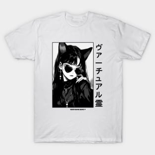 Stylish Anime Neko Girl Manga Aesthetic Streetwear Black and White #1 T-Shirt